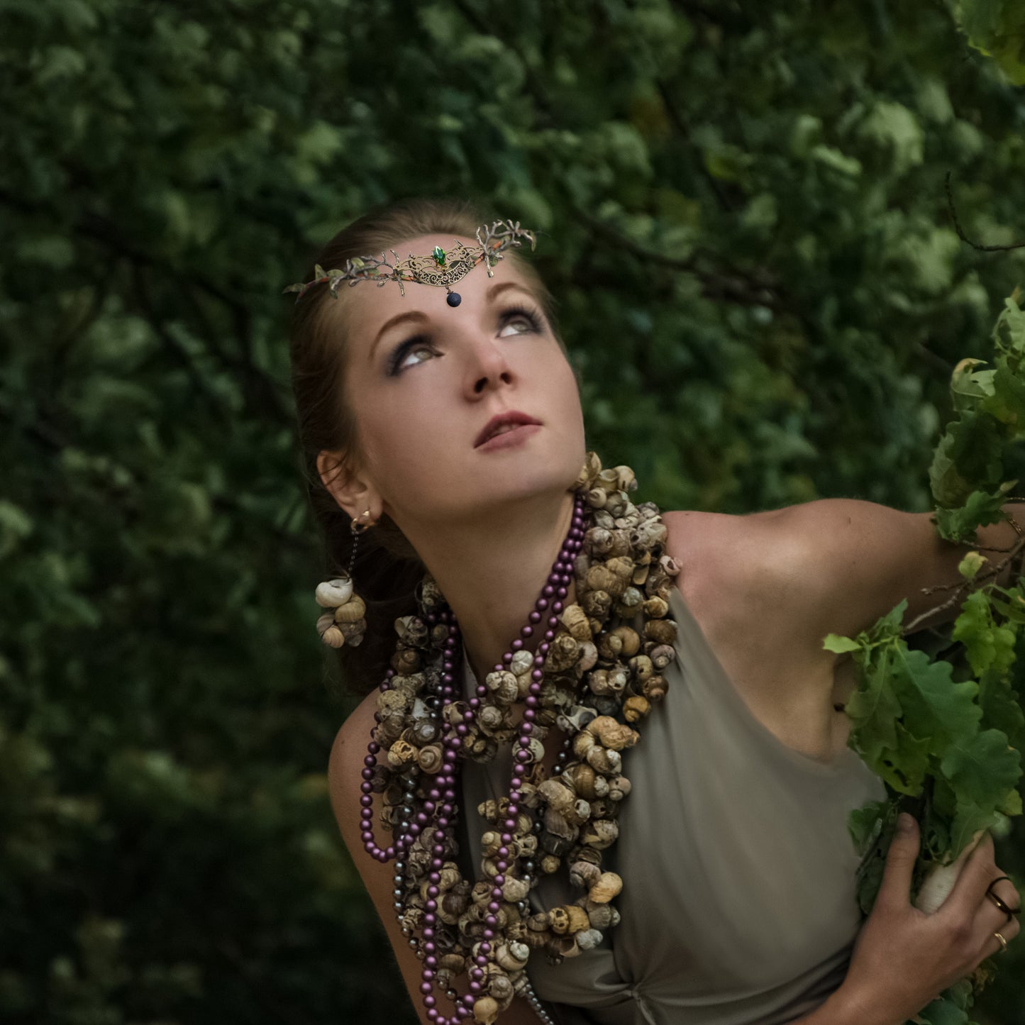 Bronze Green Woodland Crown: Elven Bat Wings Headband
