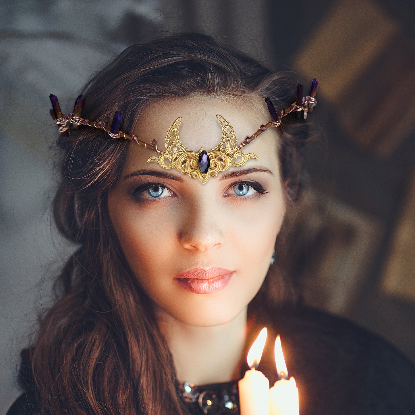 Gold Moon Crown: Renaissance Fairy Crystal Tiara