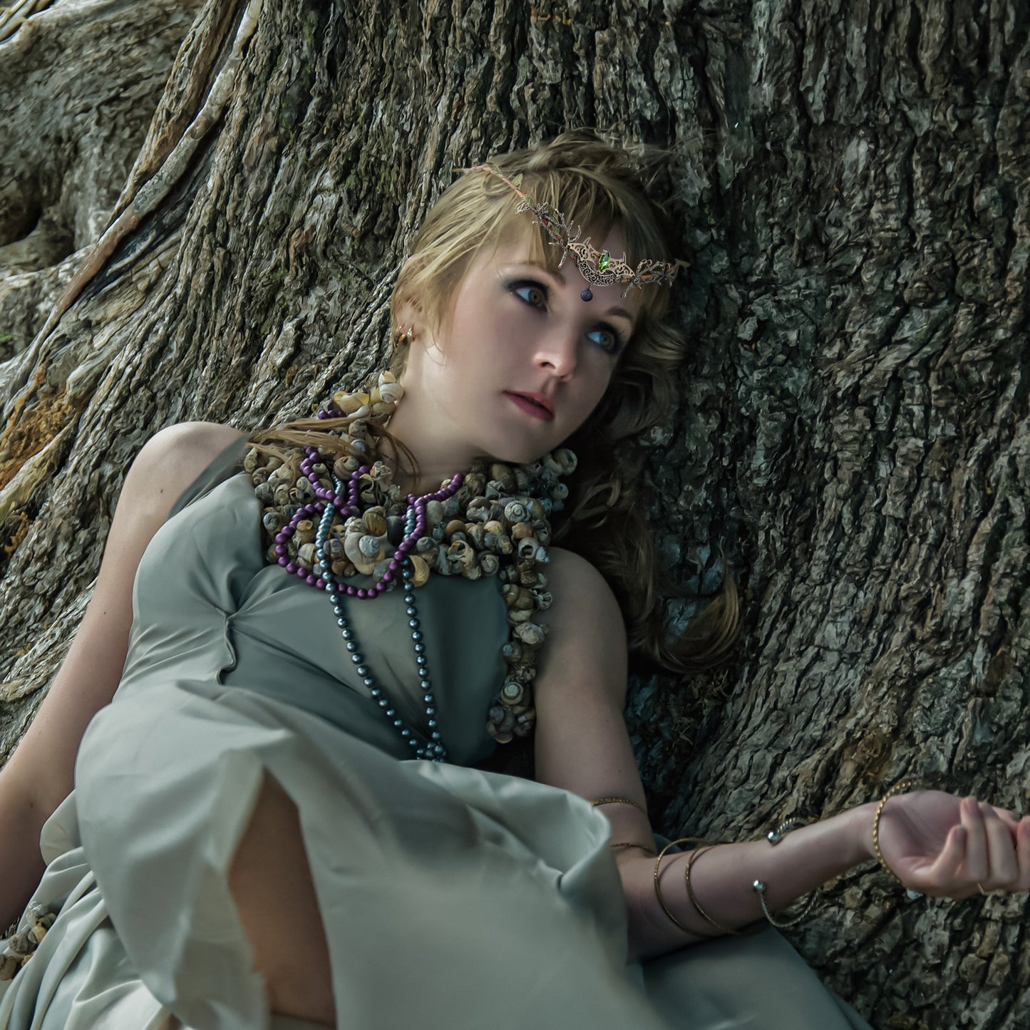 Bronze Green Woodland Crown: Elven Bat Wings Headband