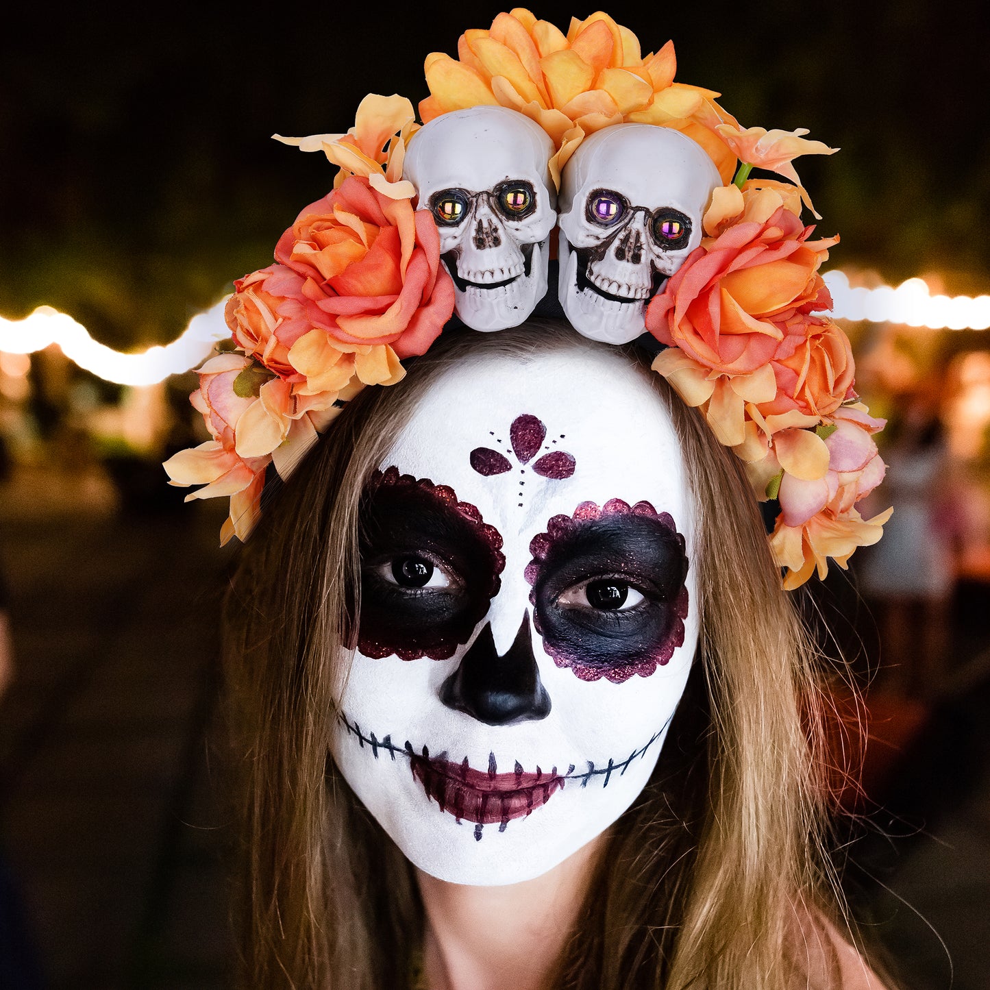 Orange Mexican Flower Headband: Skull Floral Hairband