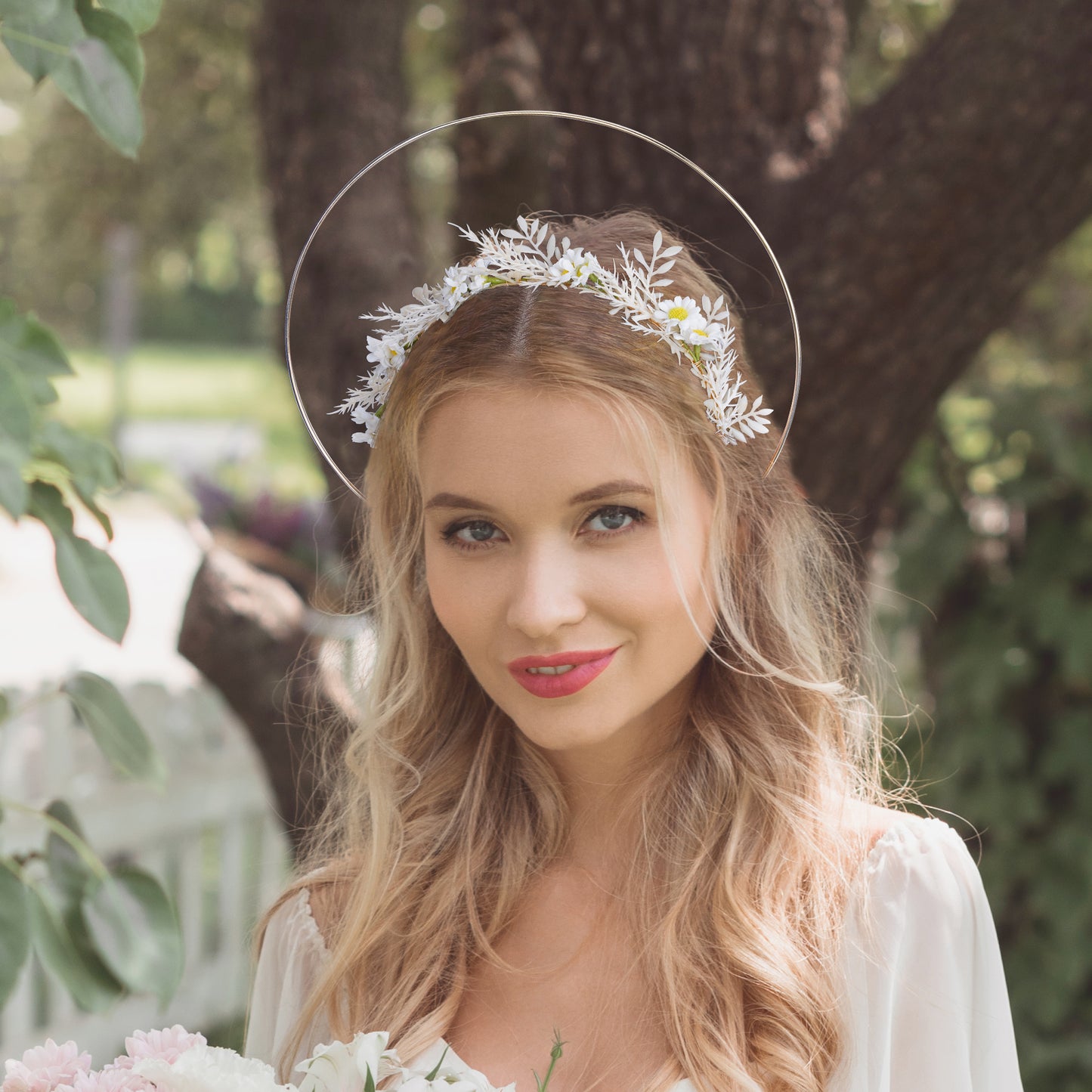 Handmade White Daisy Halo Crown Headband