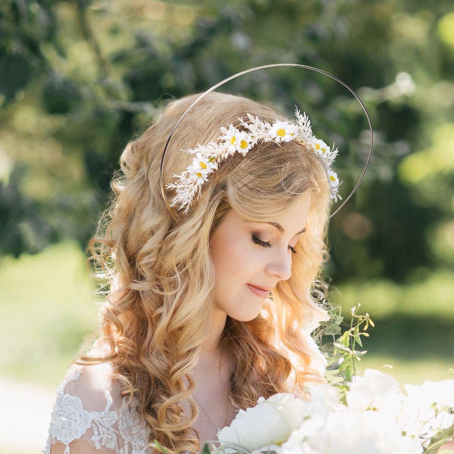 Handmade White Daisy Halo Crown Headband