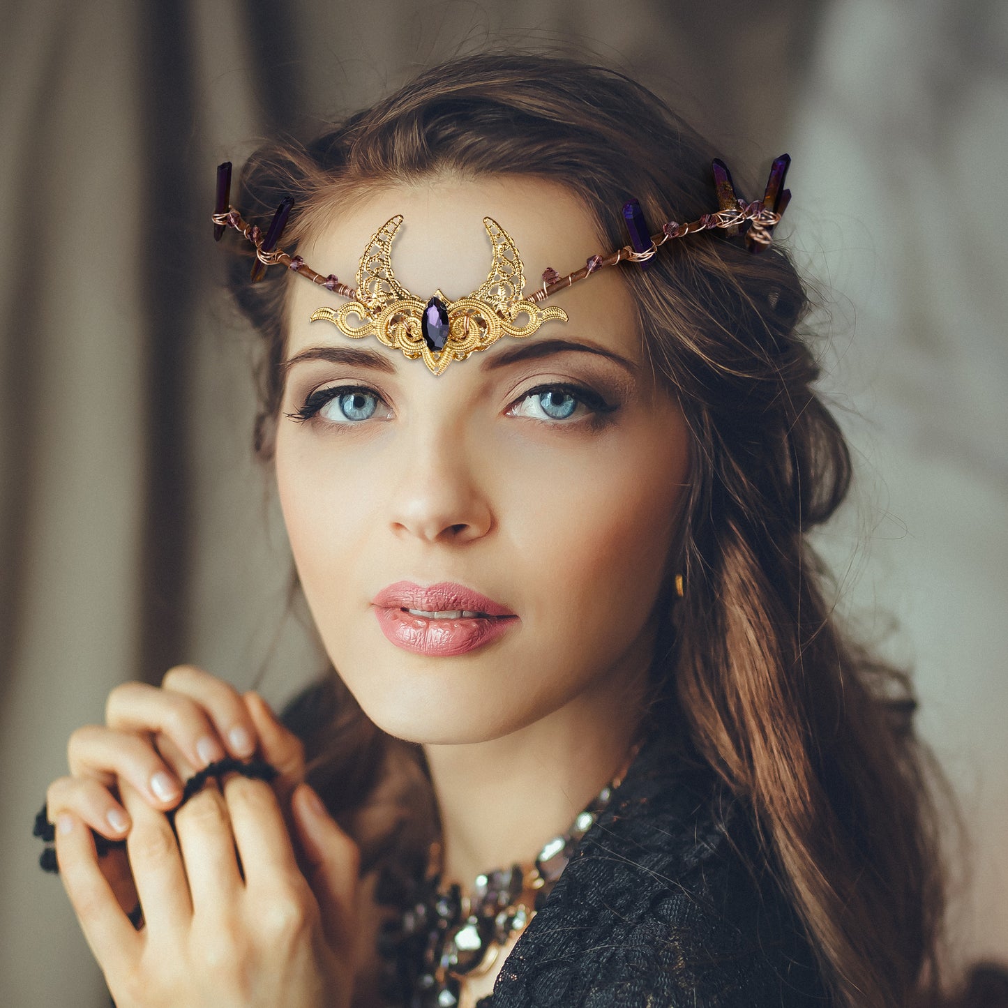 Gold Moon Crown: Renaissance Fairy Crystal Tiara