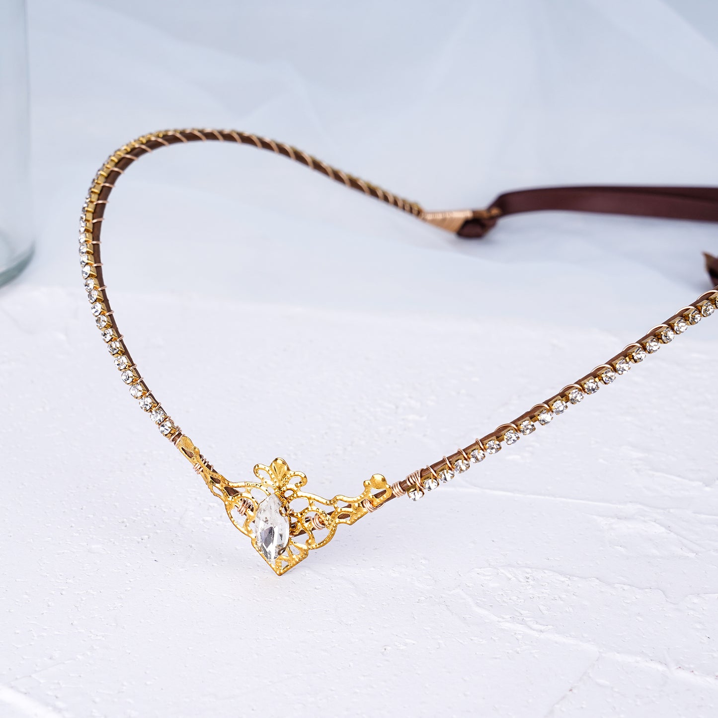 Handmade Gold Crystal Tiara: Princess White Rhinestone Fairy Crown Headband