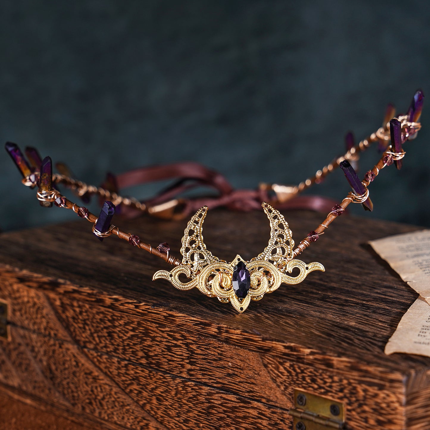 Gold Moon Crown: Renaissance Fairy Crystal Tiara