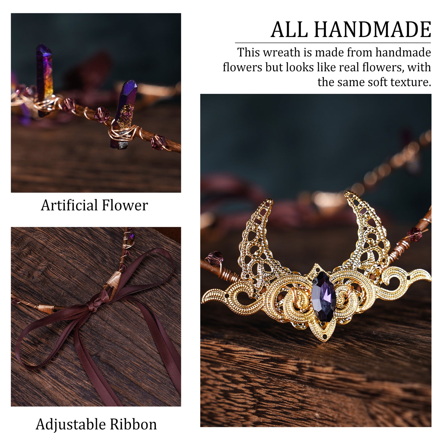 Gold Moon Crown: Renaissance Fairy Crystal Tiara