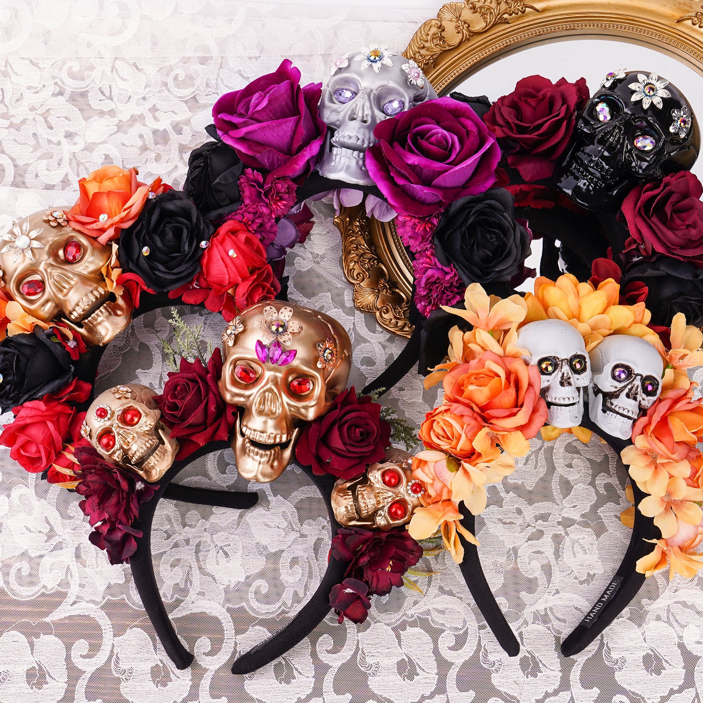 Orange Mexican Flower Headband: Skull Floral Hairband