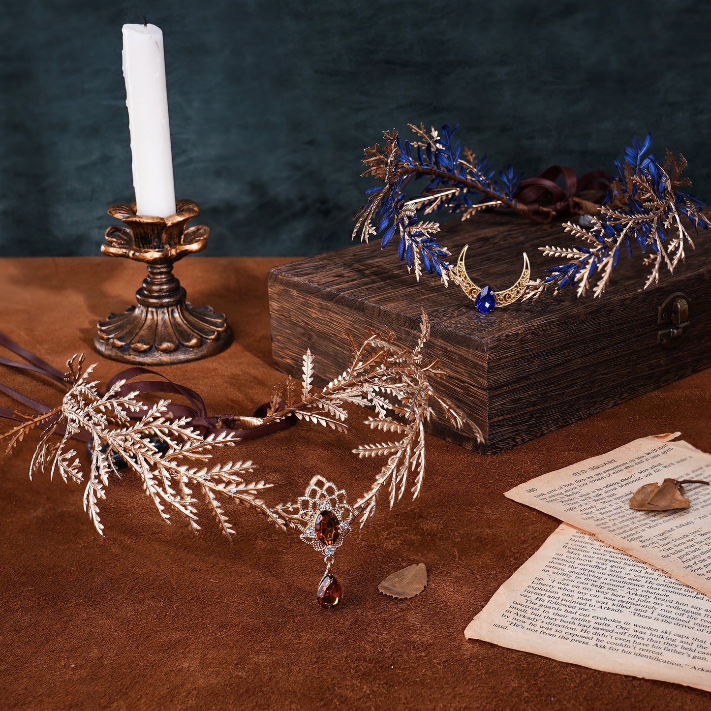 Handmade Golden Leaf Crown Forest Elf Headpiece
