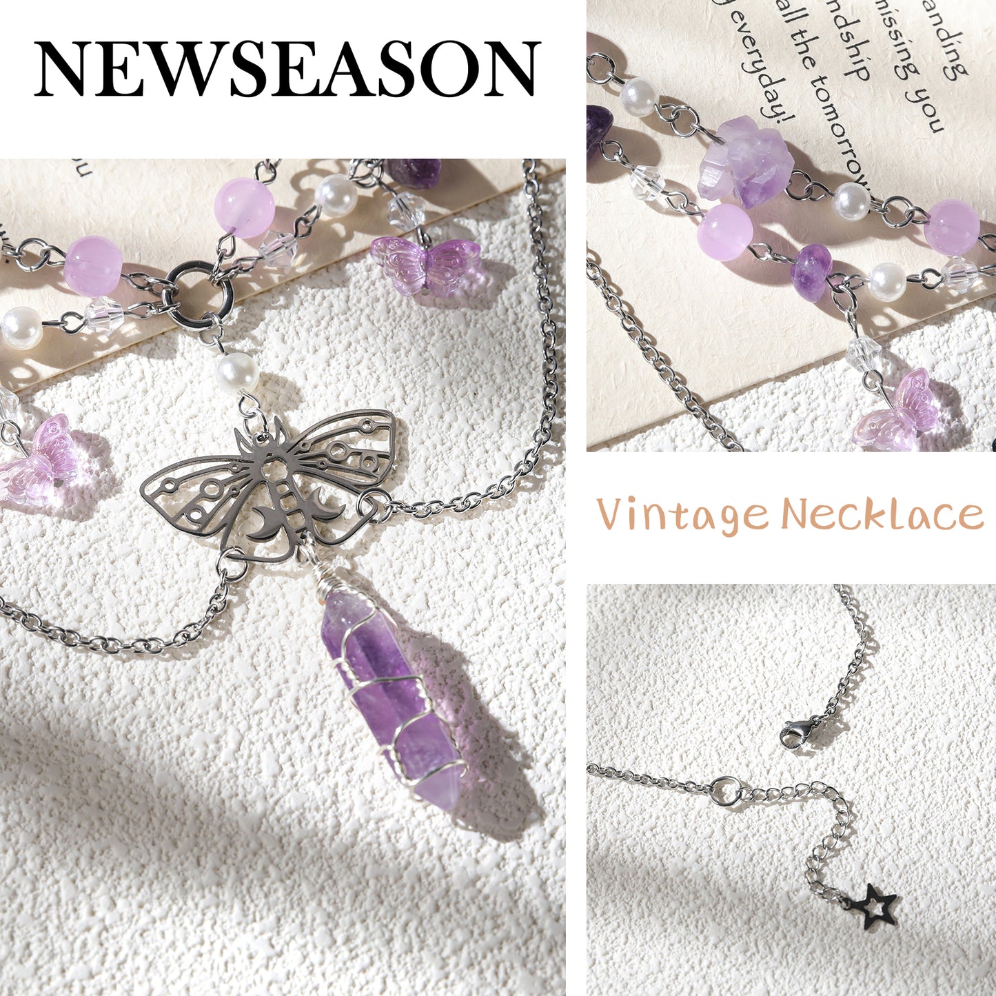 MOSTORY Purple Crystal Fairy Necklace