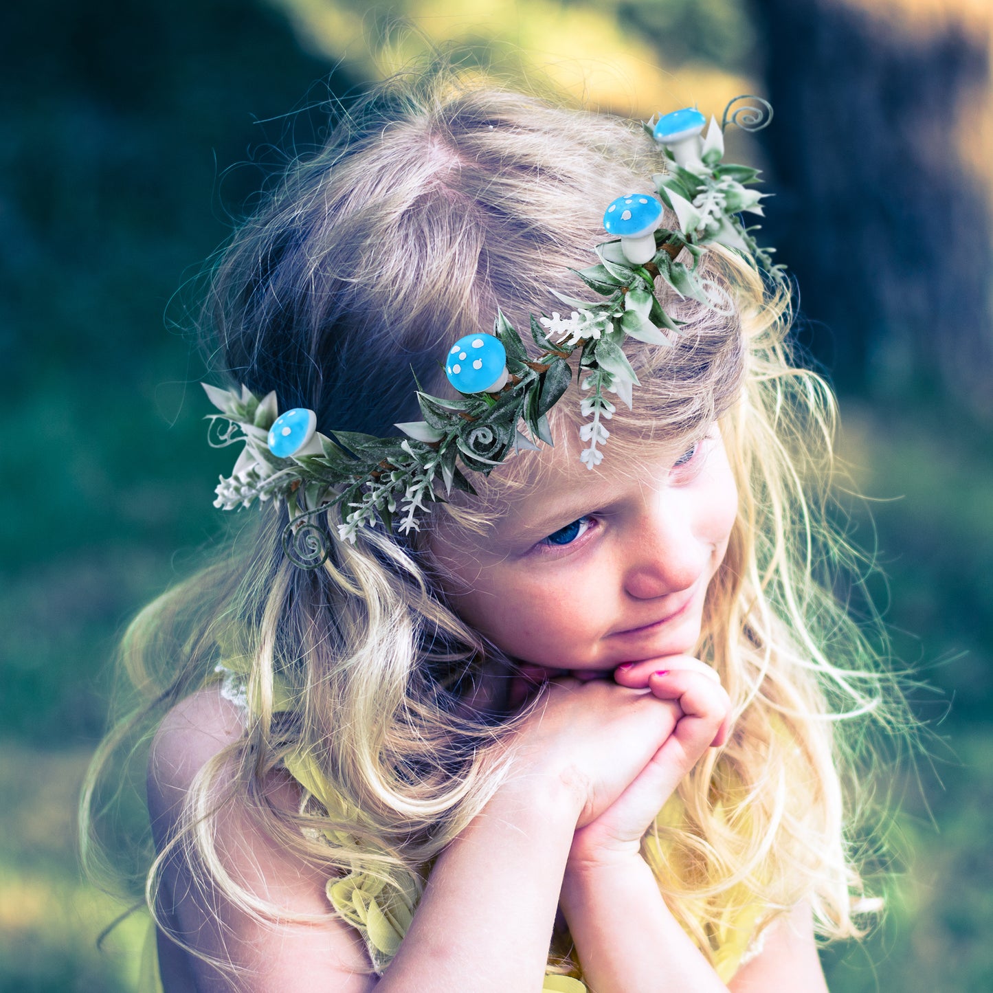 Fairy Wood Crown Blue Mushroom Headband