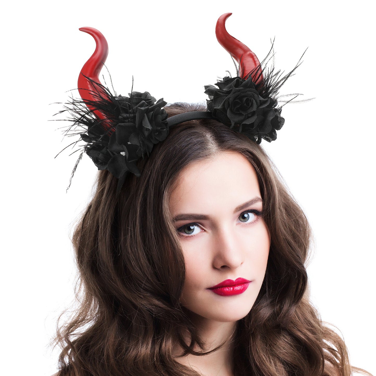 Black Halloween Horns Headband - Devil Flower Horn Headband Demon Floral Horns