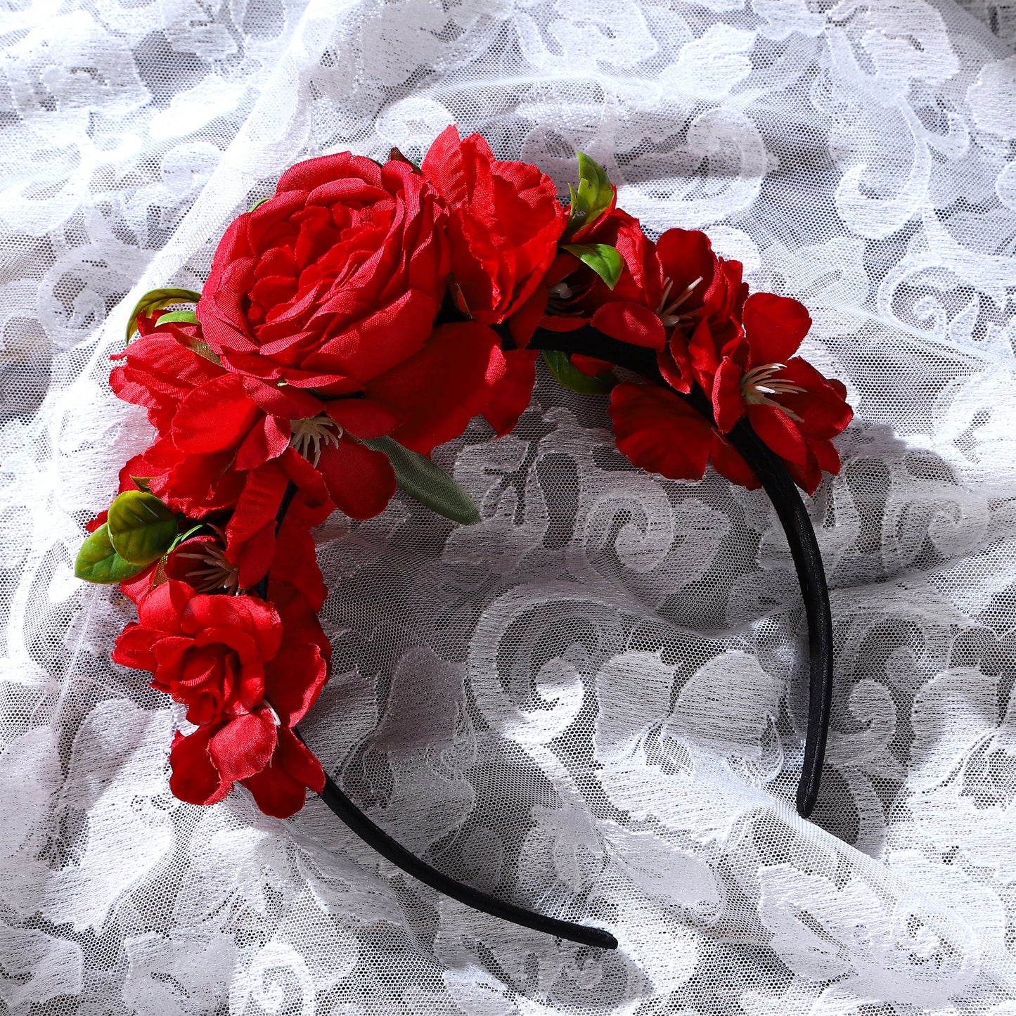 Mexican Flower Crown Headband Red - Handmade Floaral Headpiece