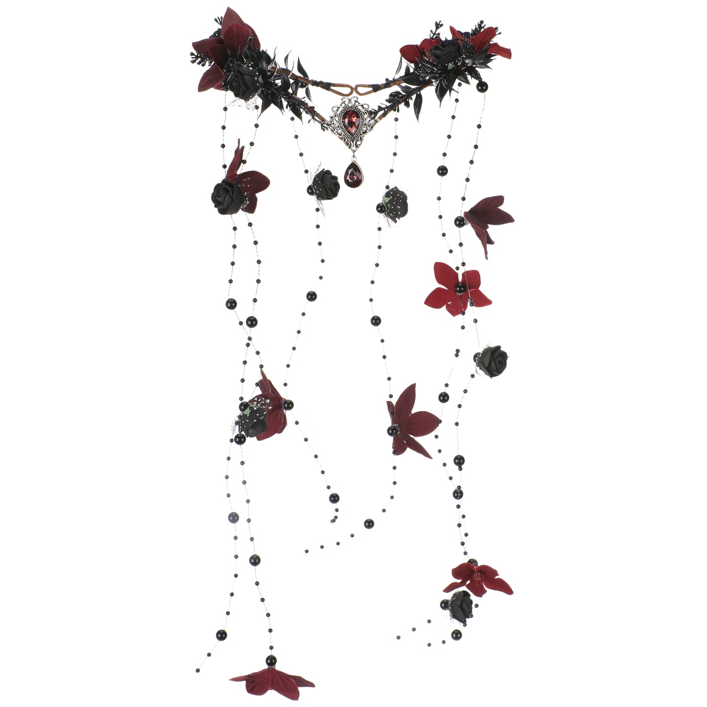 MOSTORY Black Fairy Flower Headpiece - Gothic Floral Headband Dark Elf Crown