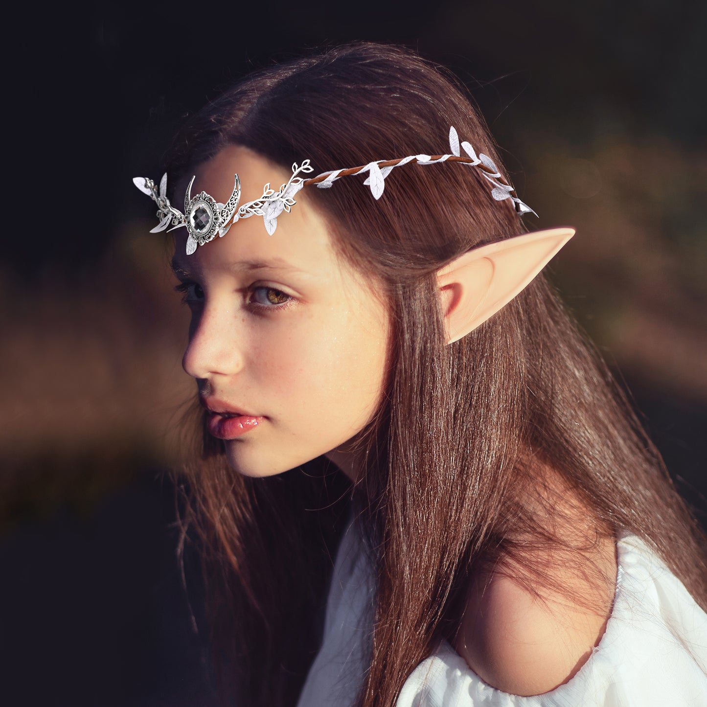 Woodland Moon Tiara Crown: Fairy Rhinestone Headpiece, Elf Leaf Crown