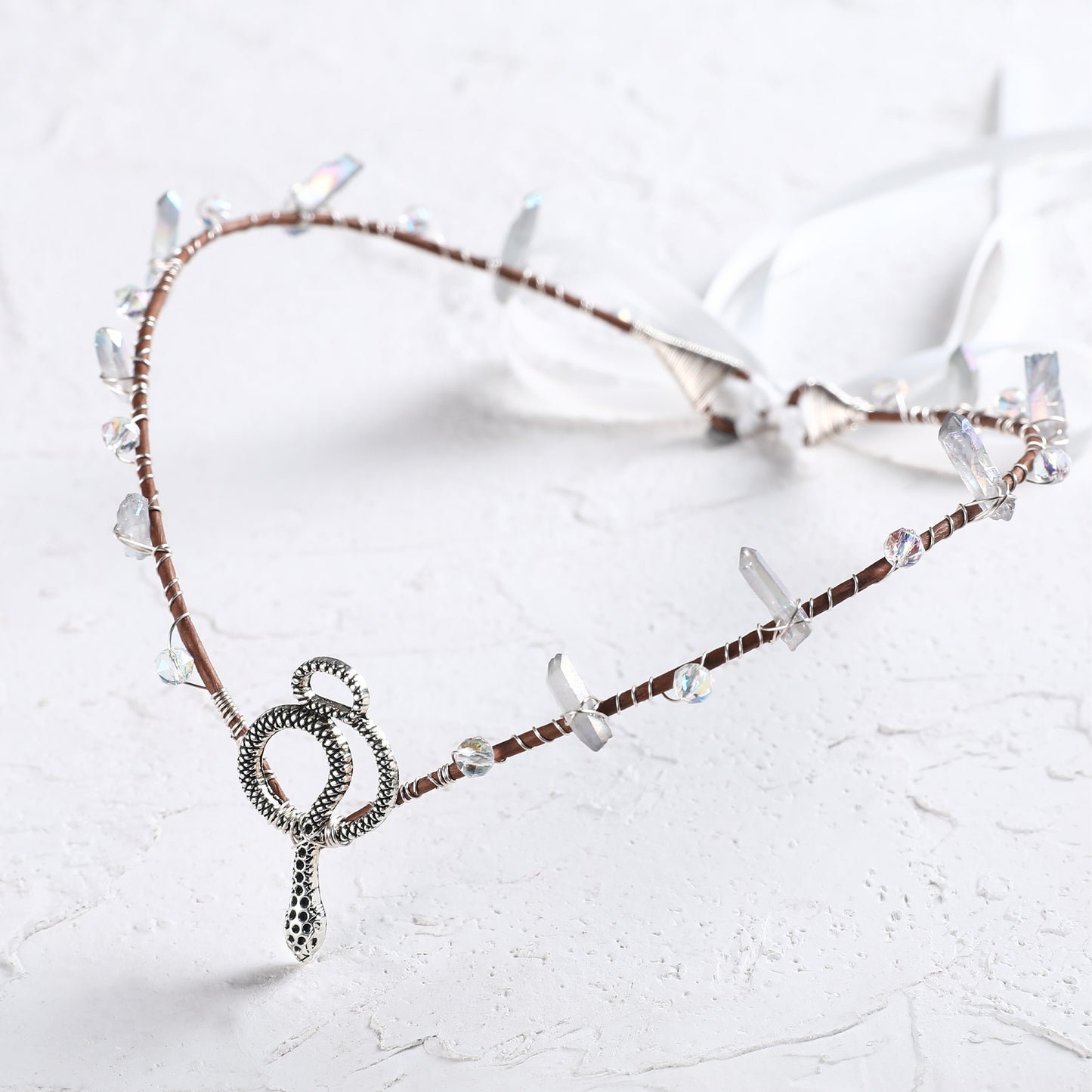 Snake White Crystal Crown - Handmade Raw Quaz Celtic Headpiece