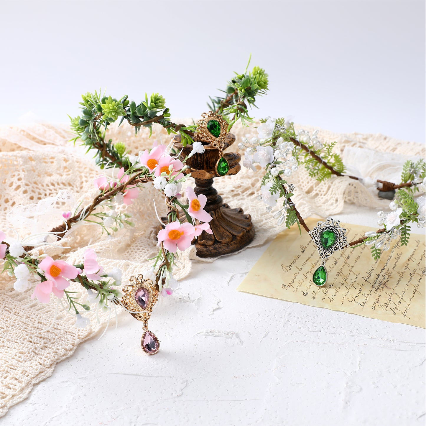 Pink Flower Elf Crown - Handmade Woodland Fairy Headpiece Forest Floral Headband