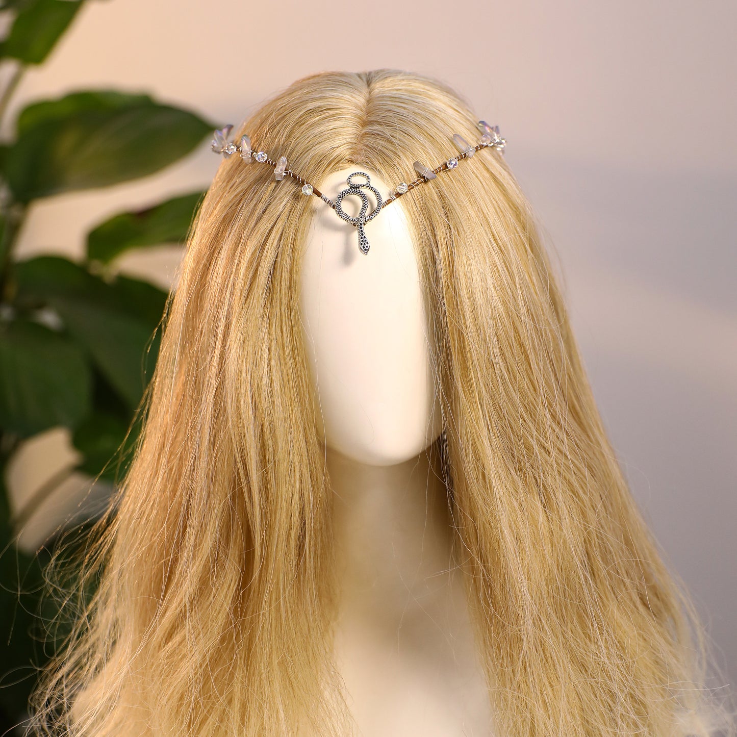 Snake White Crystal Crown - Handmade Raw Quaz Celtic Headpiece