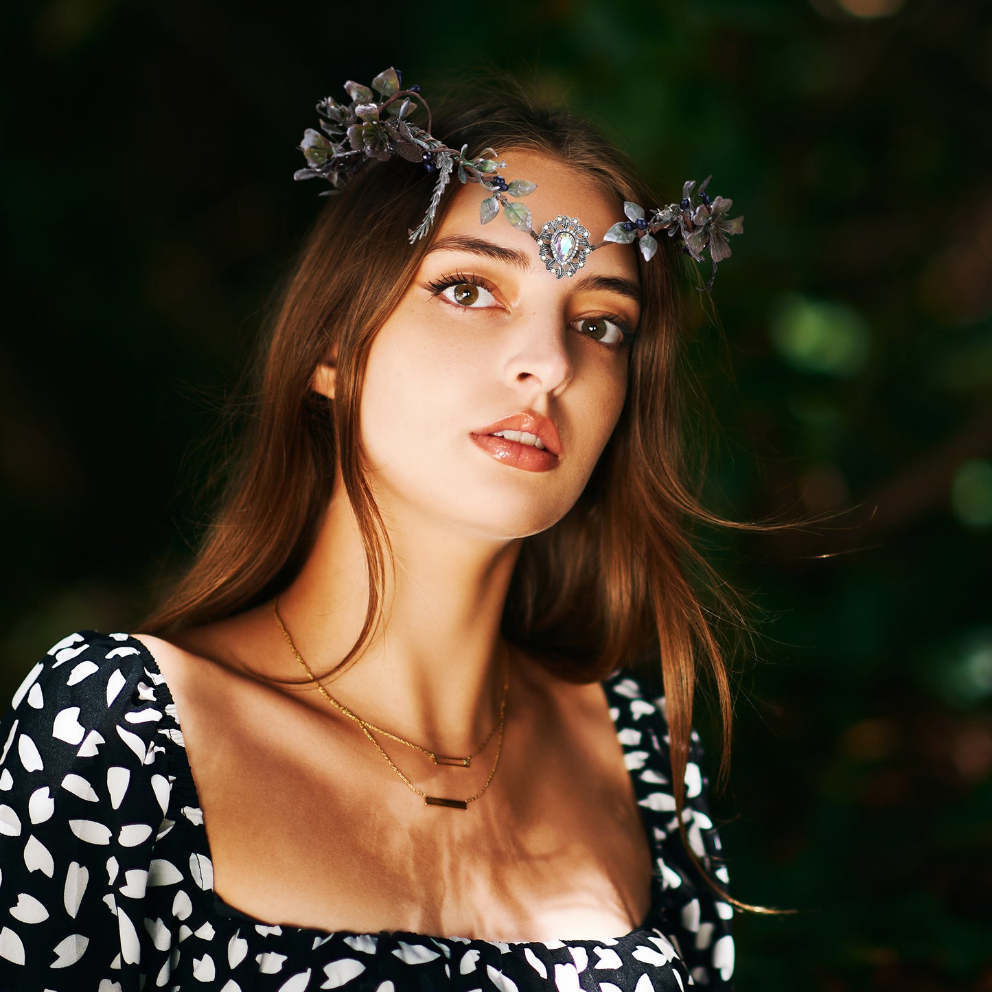 Woodland Elf Crystal Headpiece: Cypress Leaves Crown, Dark Vine Branches