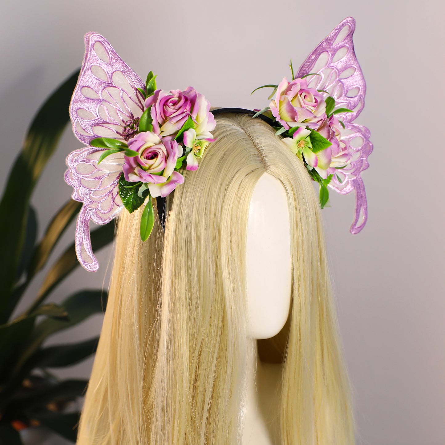 Purple Fairy Wings Crown - Butterfly Flower Headband Elf Woodland Headpiece Floral Hairband for Women Princess
