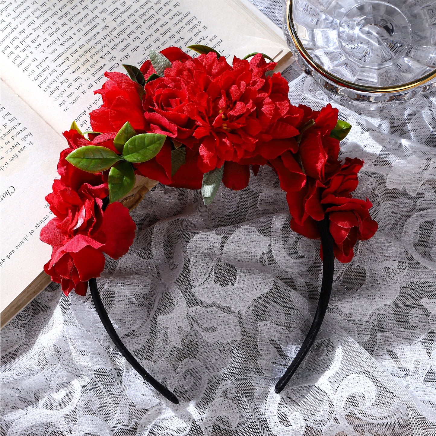 Mexican Flower Crown Headband Red - Handmade Floaral Headpiece
