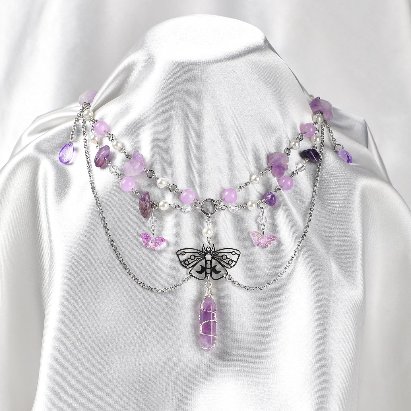 MOSTORY Purple Crystal Fairy Necklace