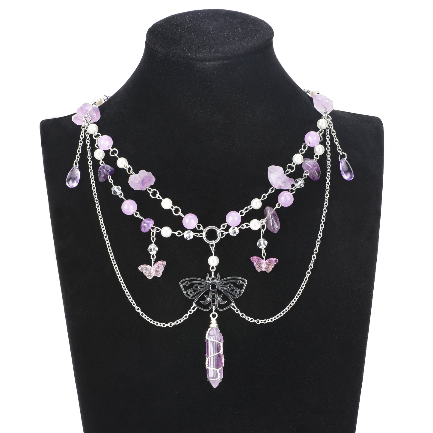 MOSTORY Purple Crystal Fairy Necklace
