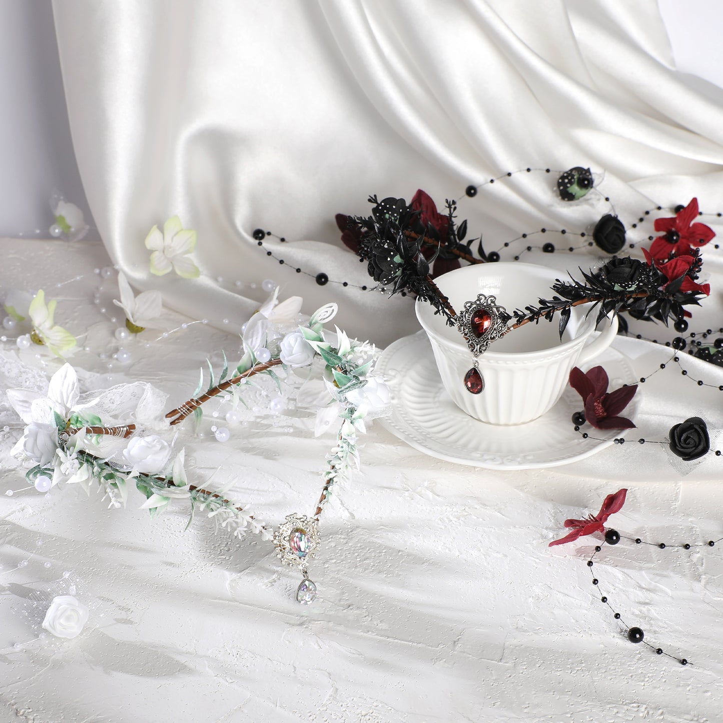 MOSTORY White Flower Fairy Headpiece - Woodland Floral Crown Elf Floral
