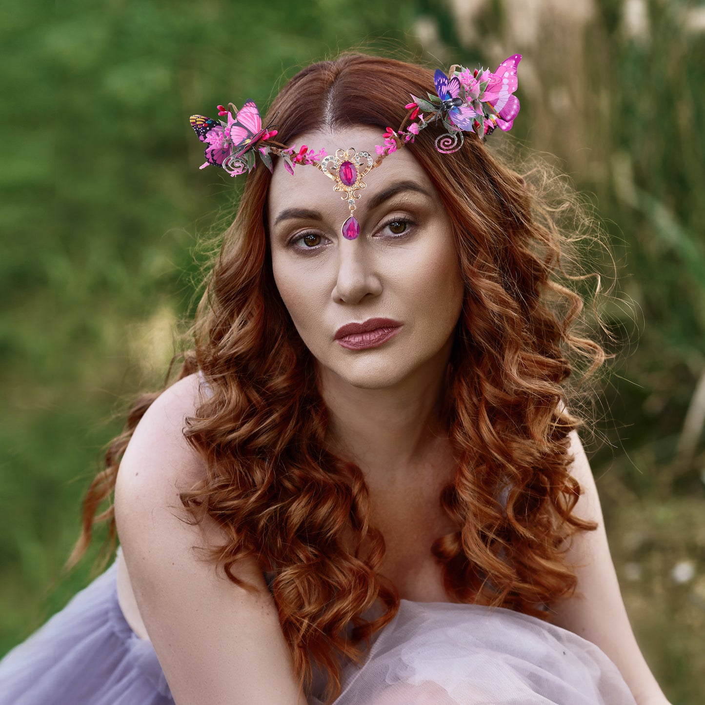 Fairy Queen Crown: Pink Wings, Elf Headpiece, Woodland Butterfly