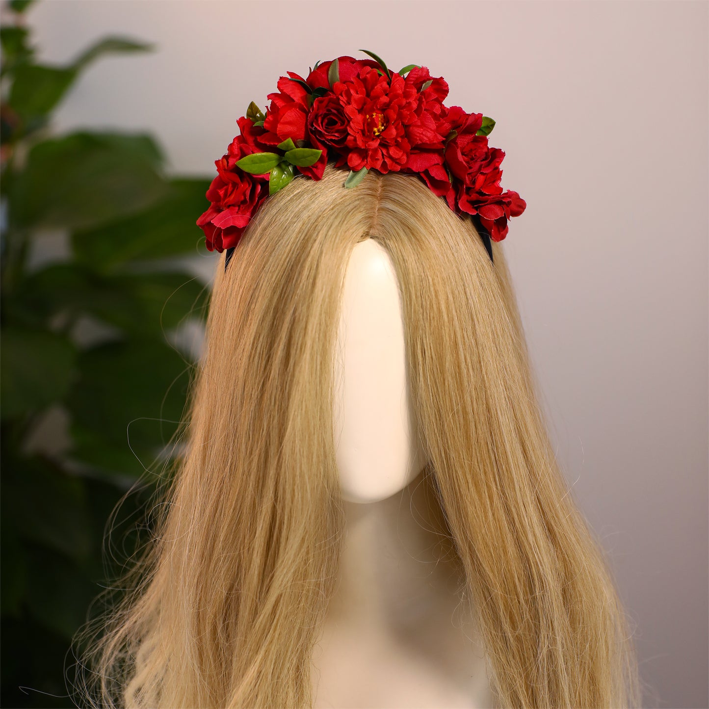 Mexican Flower Crown Headband Red - Handmade Floaral Headpiece