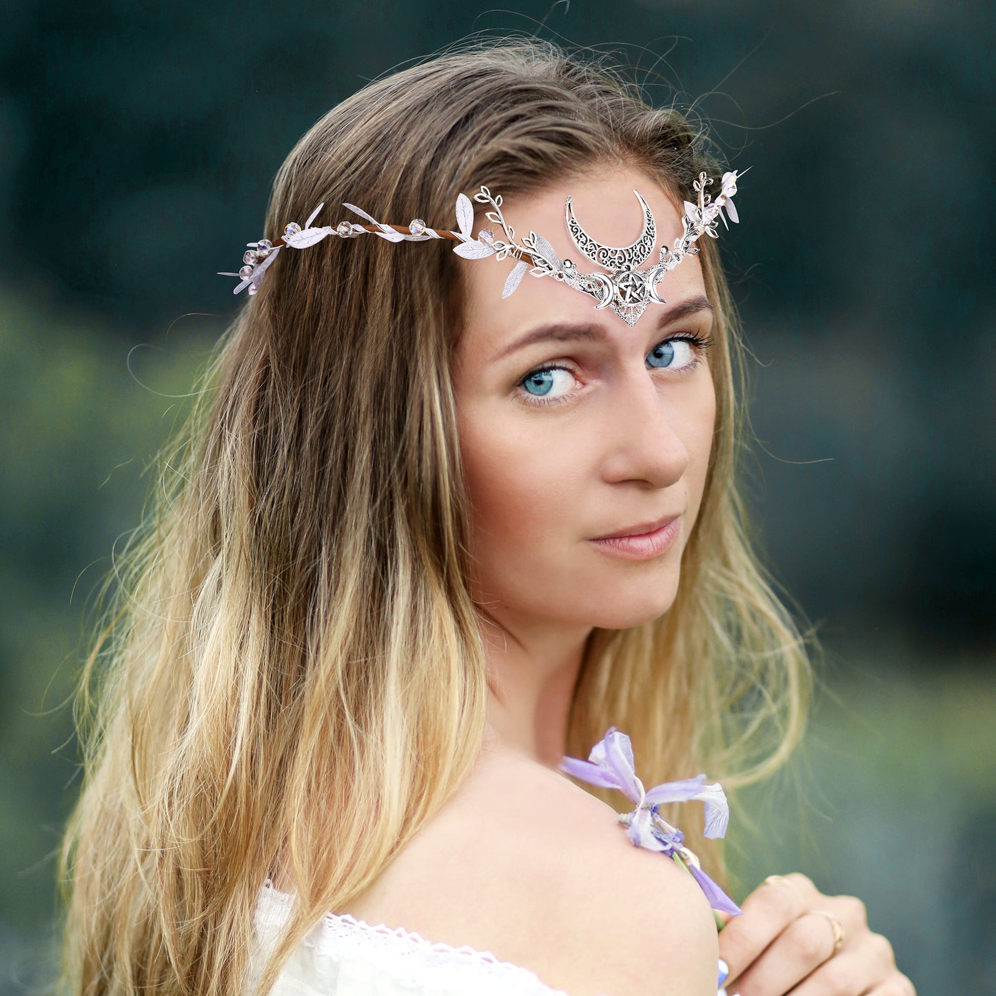 Sliver Moon Elf Headpiece: Woodland Forest Crown, Fairy Goddess Hair Accessory