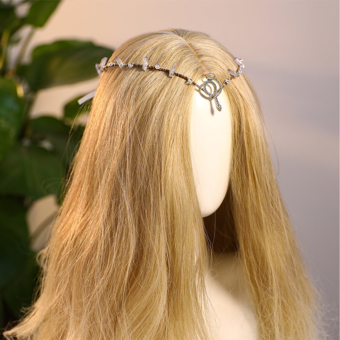 Snake White Crystal Crown - Handmade Raw Quaz Celtic Headpiece