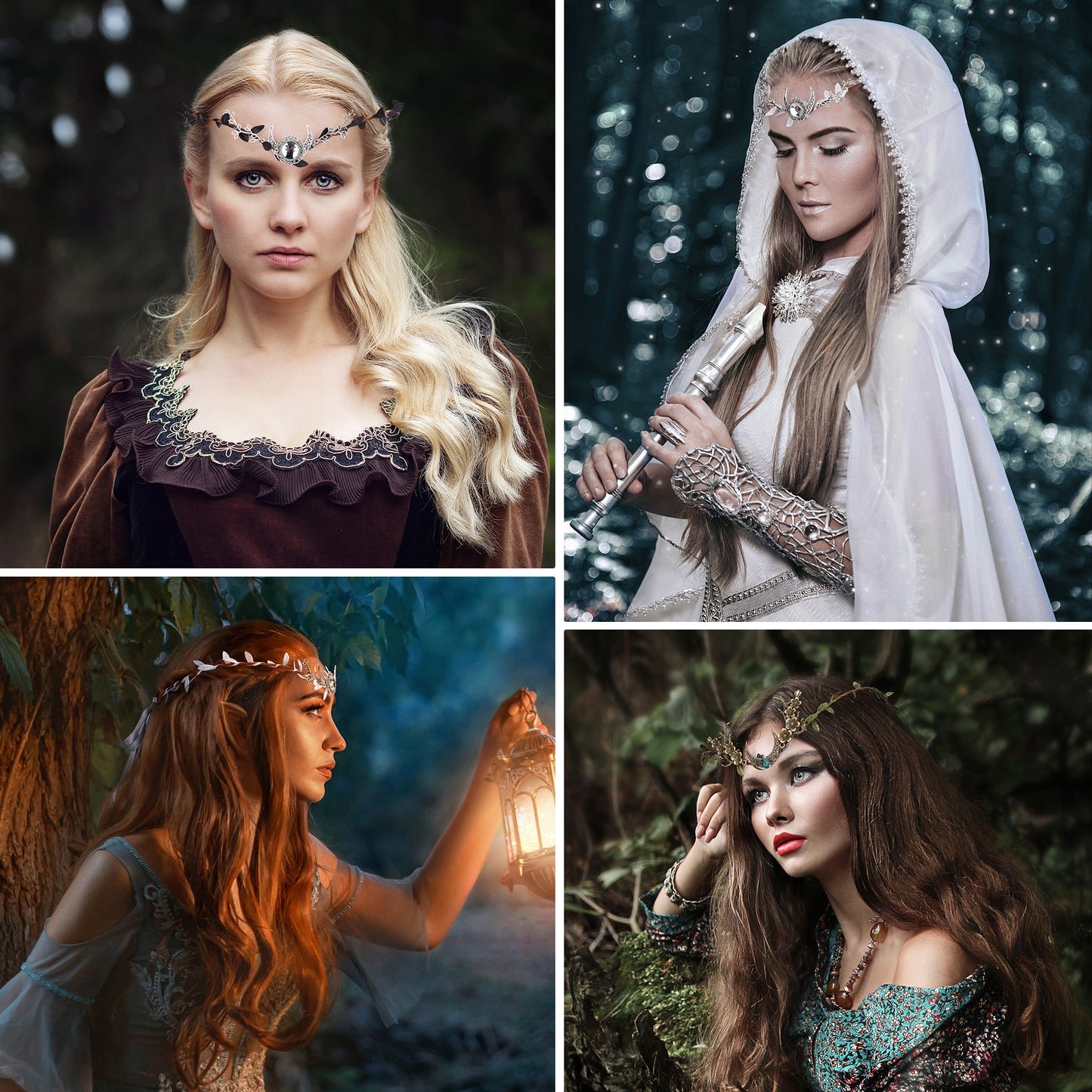 Woodland Elf Crown Headpiece: Moon Circlet Tiara, Peach Flower Fairy