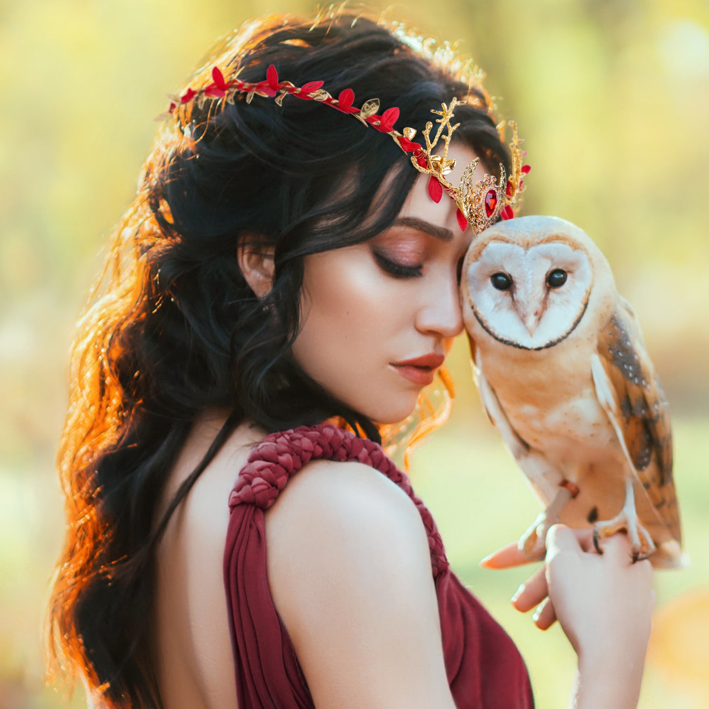 Fairy Golden Moon Crown: Red Crystal Headband