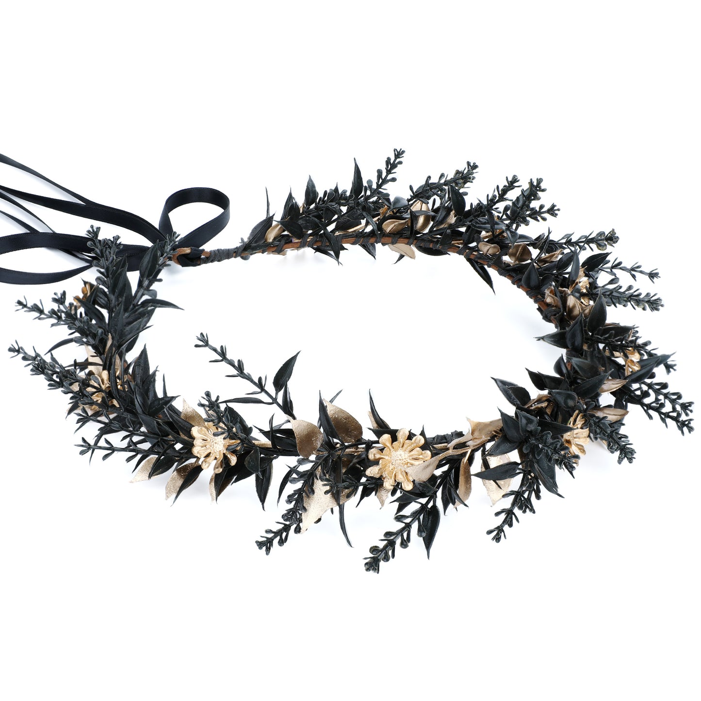 Handmade Black Flower Crown: Fairy Floral Headpiece