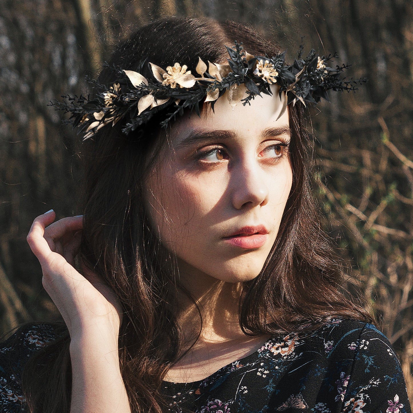 Handmade Black Flower Crown: Fairy Floral Headpiece