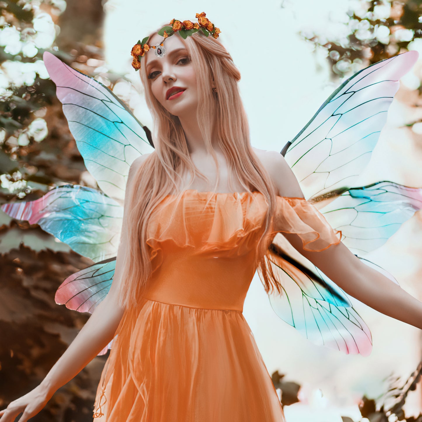 Orange Flower Crown: Fairy Headband, Elf Headpiece