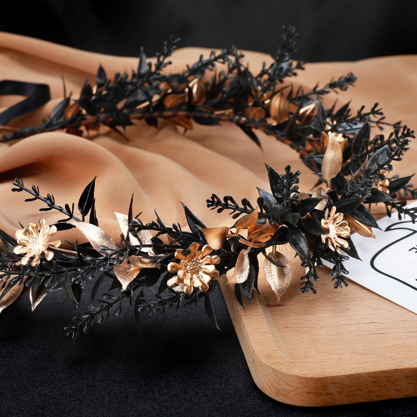 Handmade Black Flower Crown: Fairy Floral Headpiece