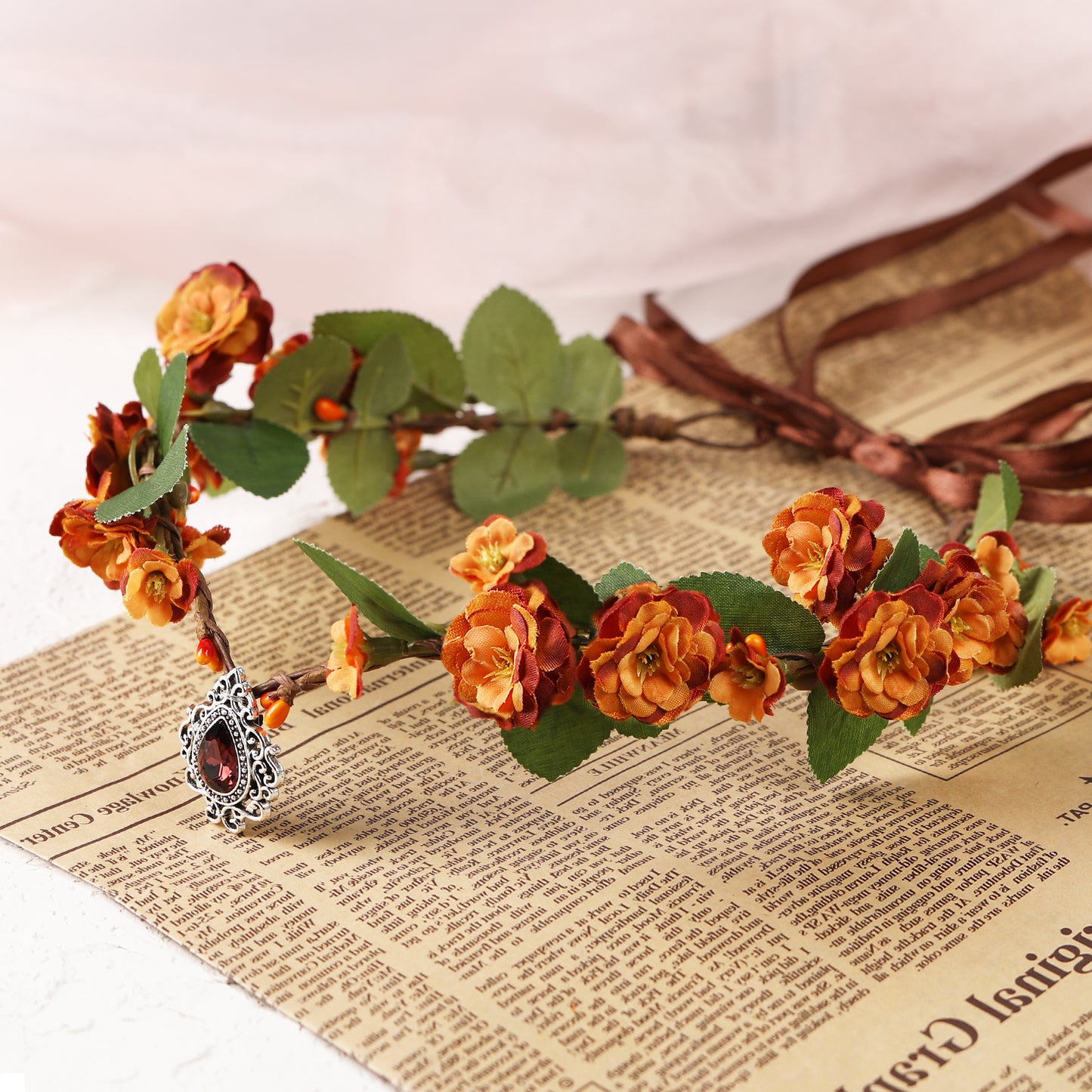 Orange Flower Crown: Fairy Headband, Elf Headpiece