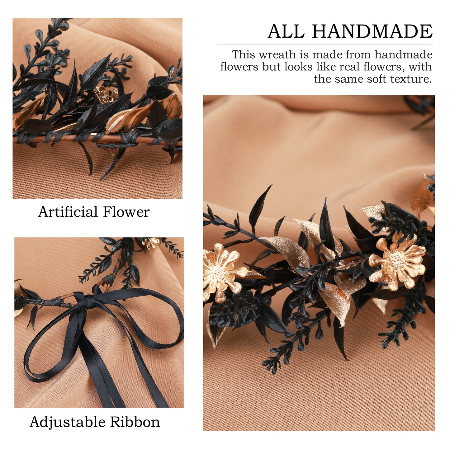Handmade Black Flower Crown: Fairy Floral Headpiece