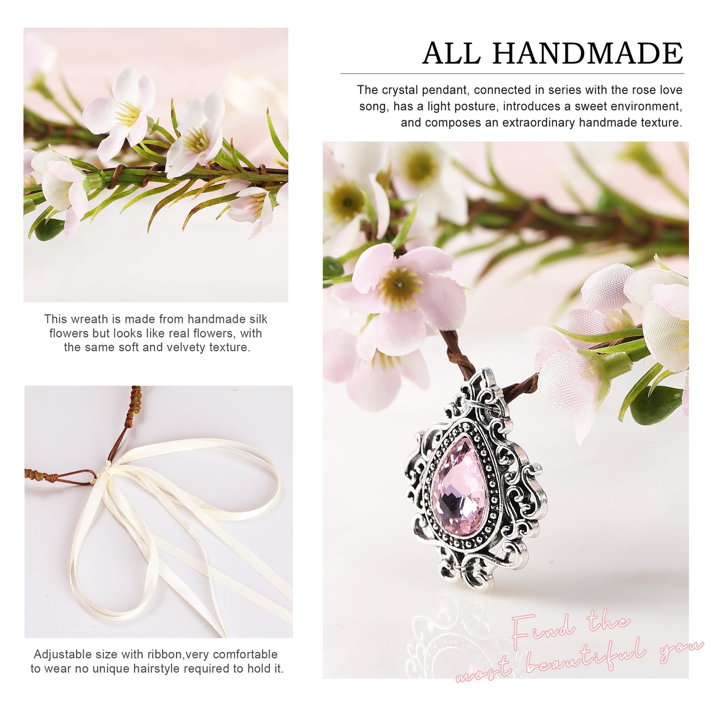 Pink Fairy Flower Crown: Elf Floral Headpiece, Elven Tiara