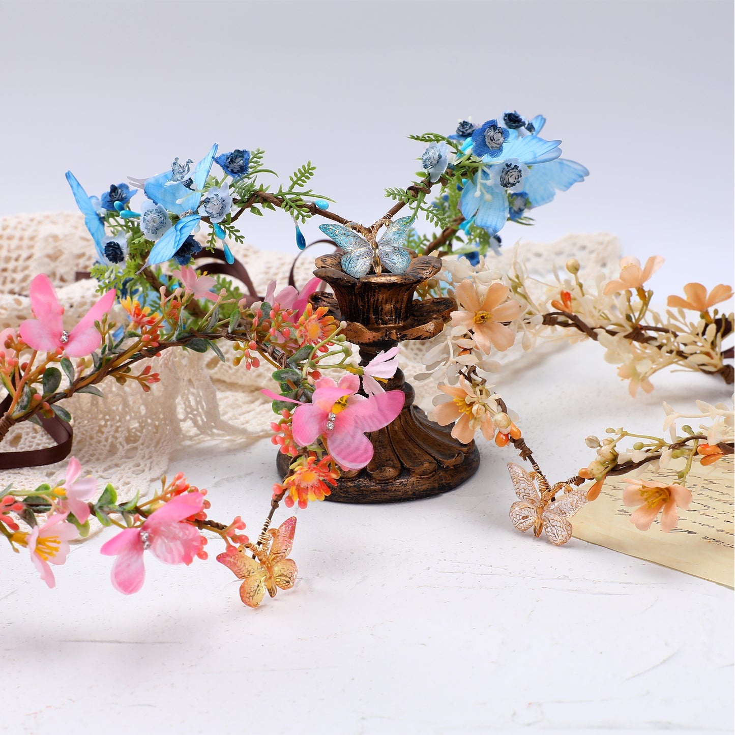 Pink Flower Fairy Crown - Handmade Elf Headpiece Floral Tiara