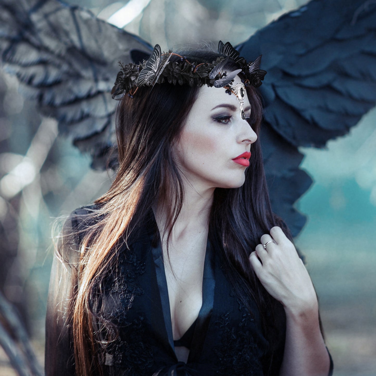 Dark Fairy Wings Crown: Woodland Elf Circlet, Butterfly Fascinator
