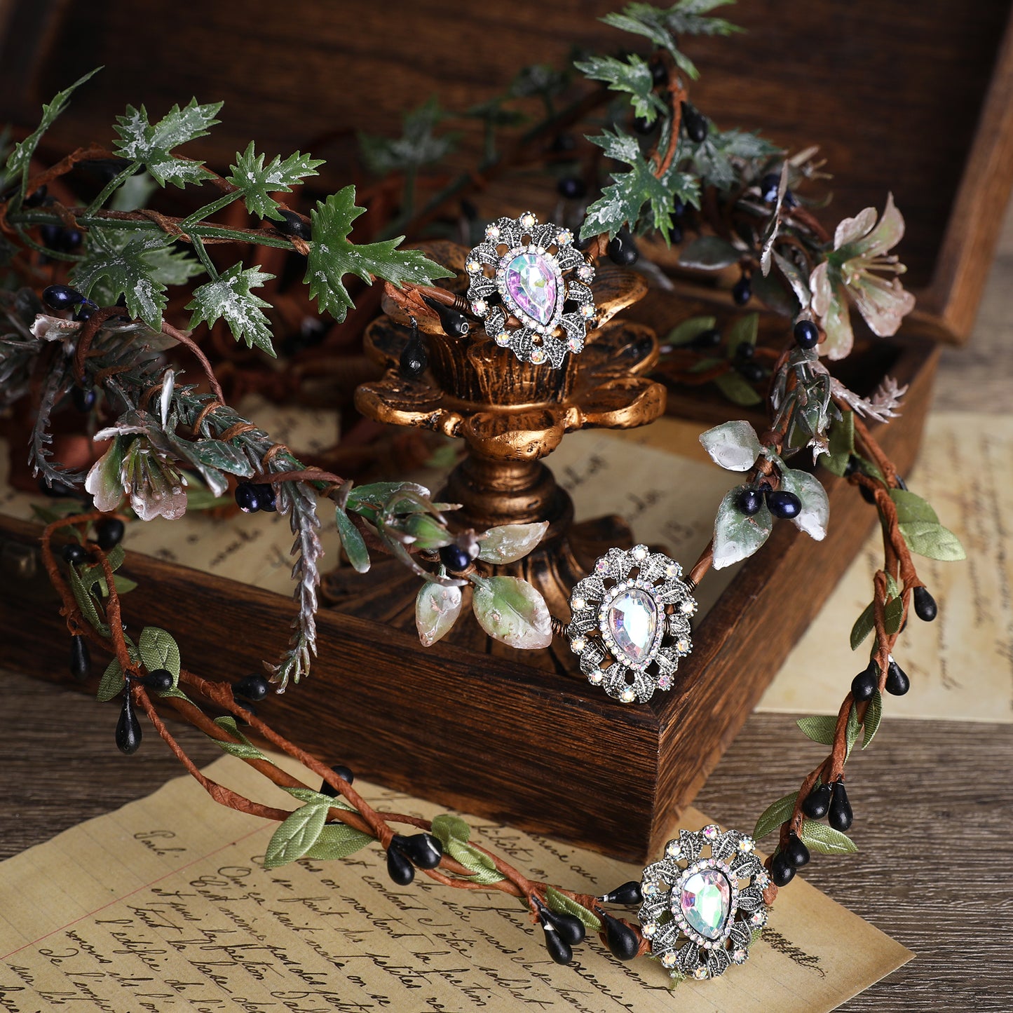 Forest Green Headpiece: Woodland Twig Headband, Elf Maple Leaves Crown