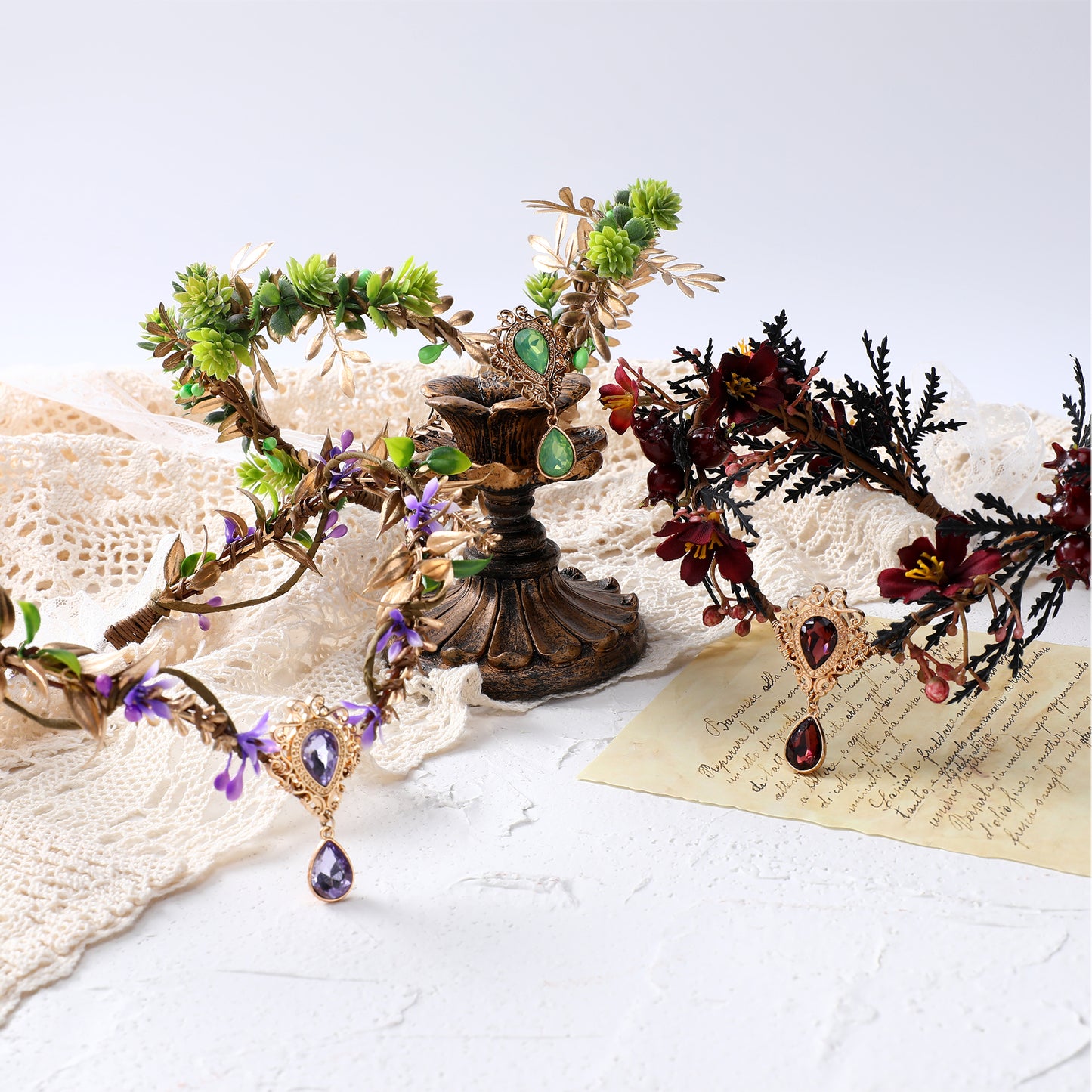 Purple Elf Flower Crown - Handmade Woodland Elf Headpiece Forest Fairy Crown