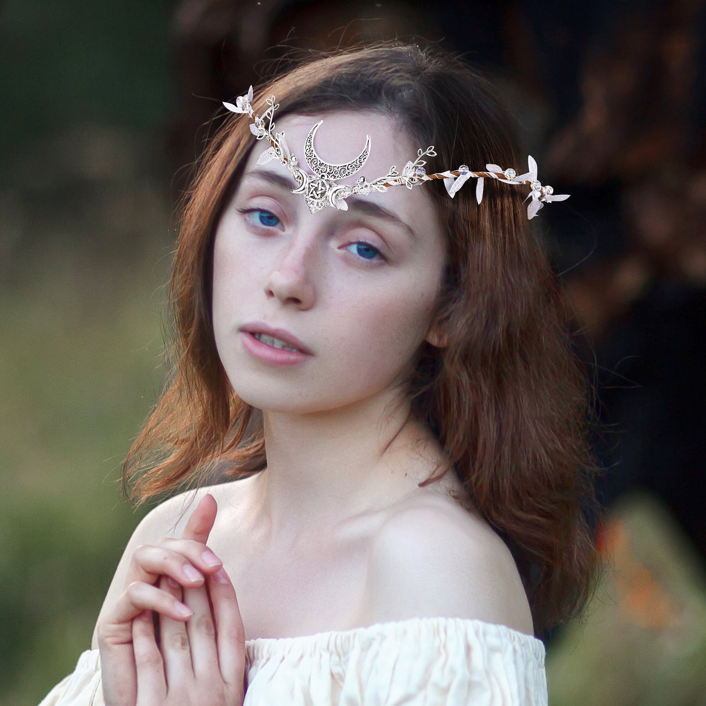 Sliver Moon Elf Headpiece: Woodland Forest Crown, Fairy Goddess Hair Accessory