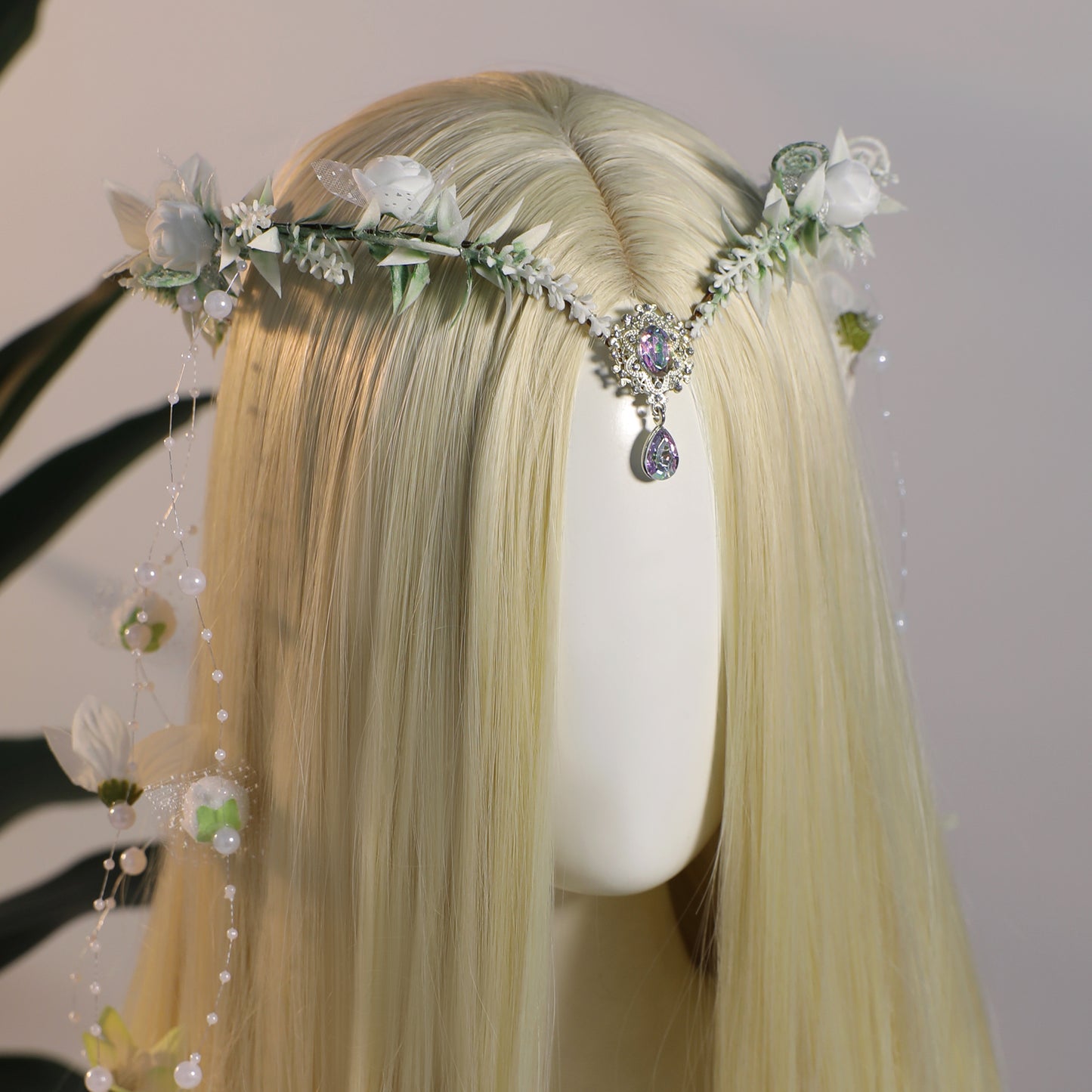 MOSTORY White Flower Fairy Headpiece - Woodland Floral Crown Elf Floral