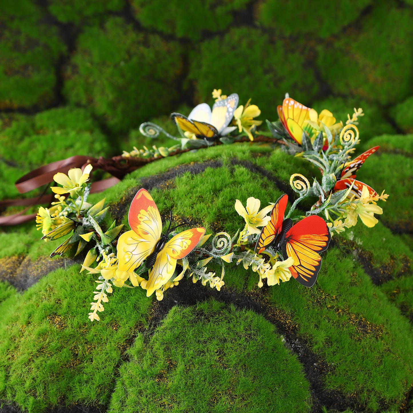 Handmade Yellow Flower Butterfly Headband - Fairy Crown Woodland Wreath Elf