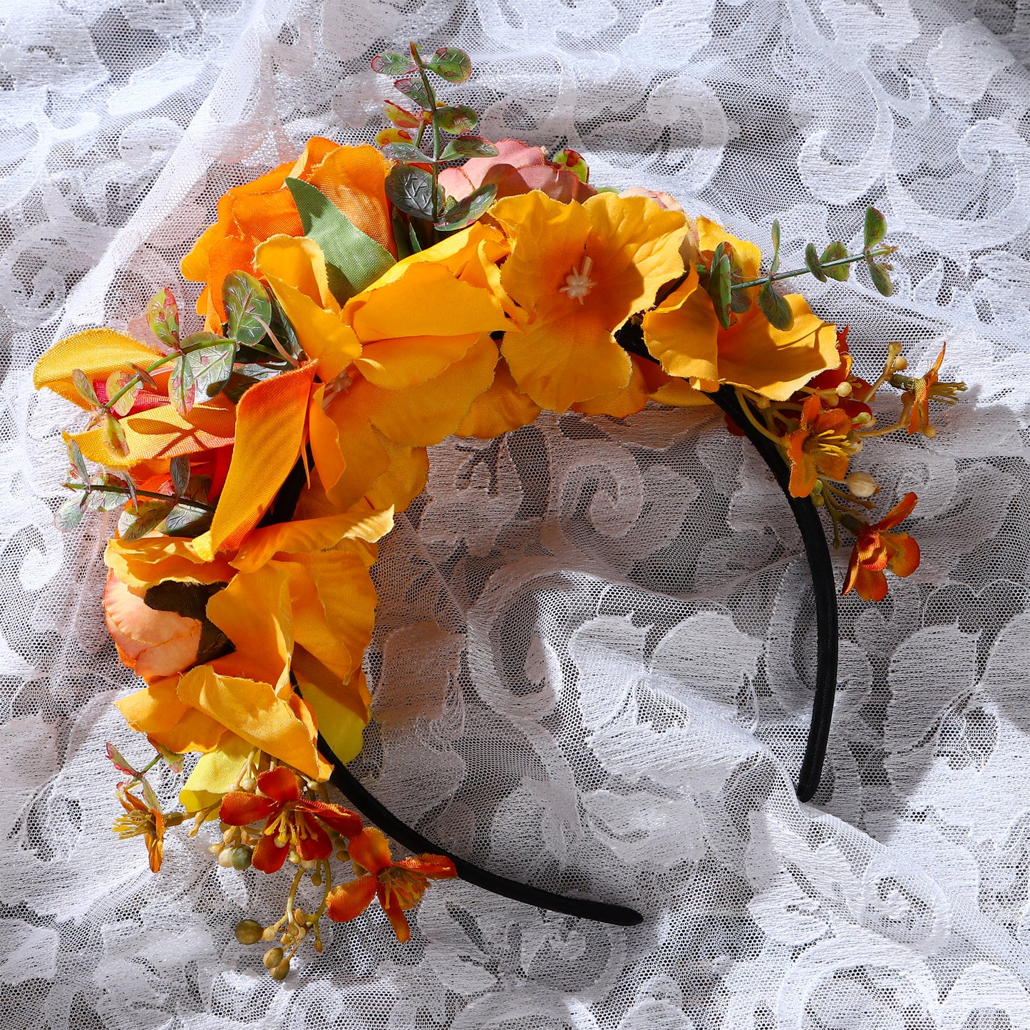Handmade Mexican Flower Headband Orange - Floral Crwon Bohemia Headpiece
