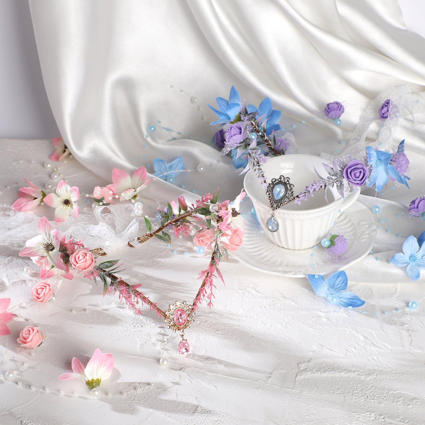 MOSTORY Pink Flower Fairy Crown - Woodland Elf Crown Floral Headpiece