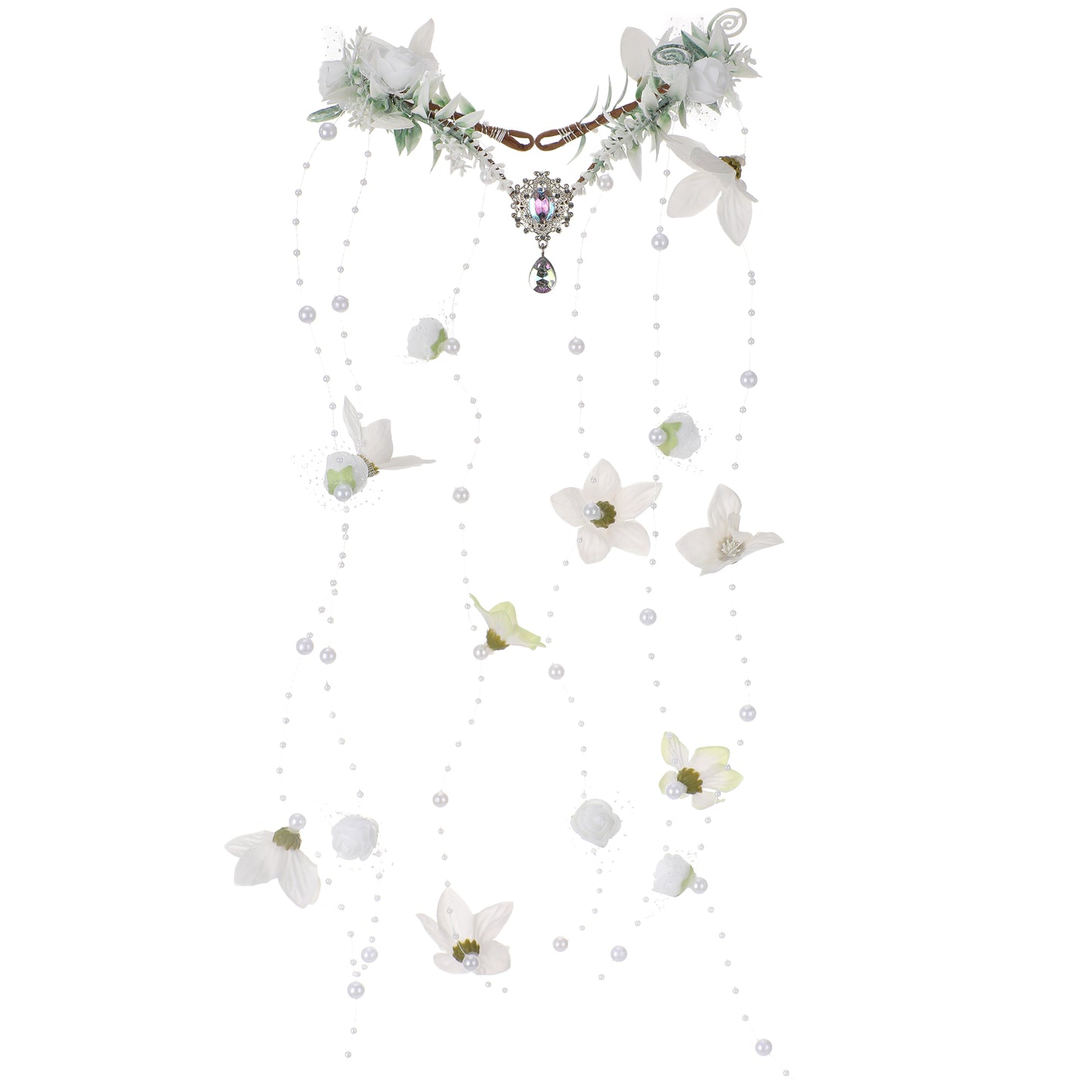 MOSTORY White Flower Fairy Headpiece - Woodland Floral Crown Elf Floral